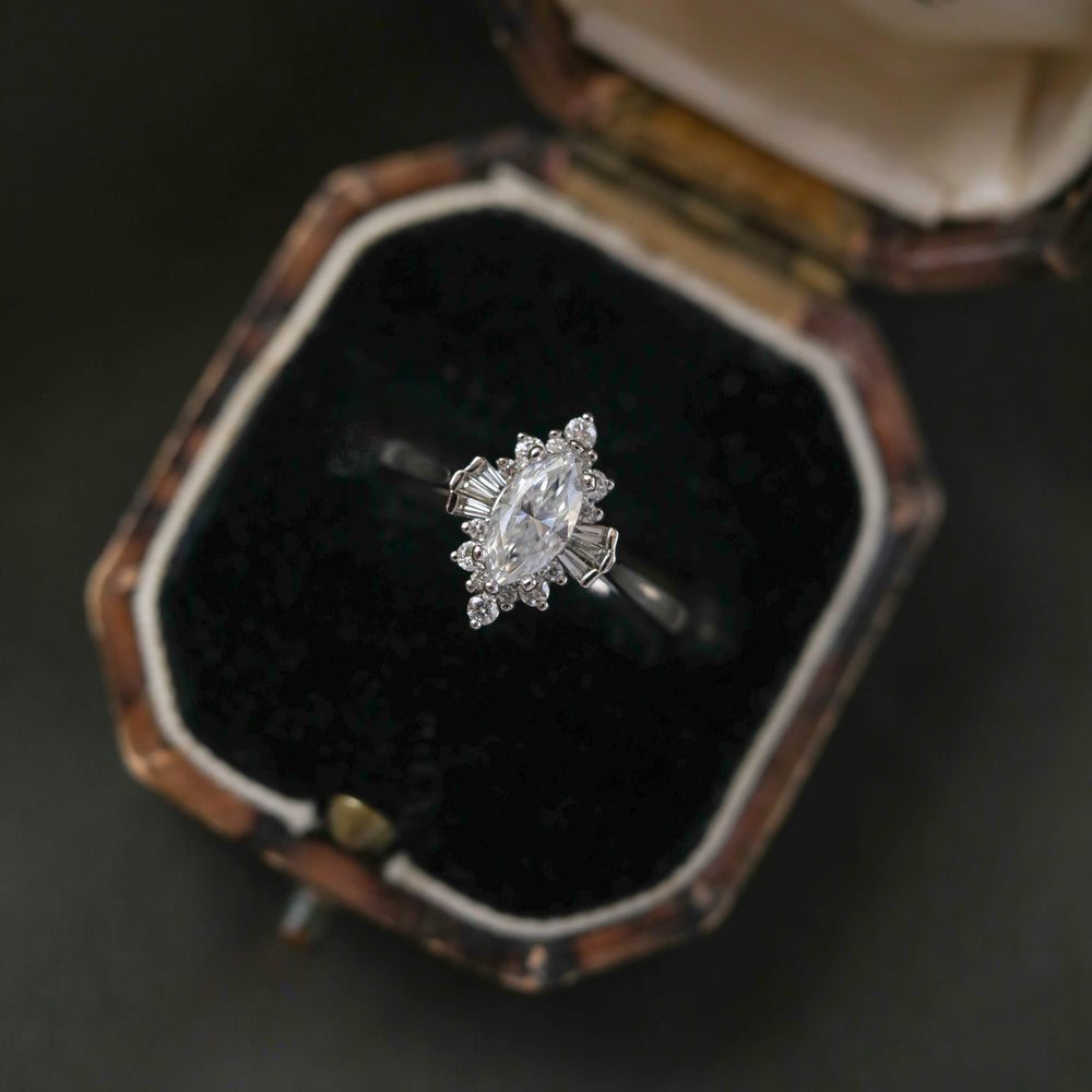 0.75CT Marquise Cluster Moissanite Unique Diamond Engagement Ring