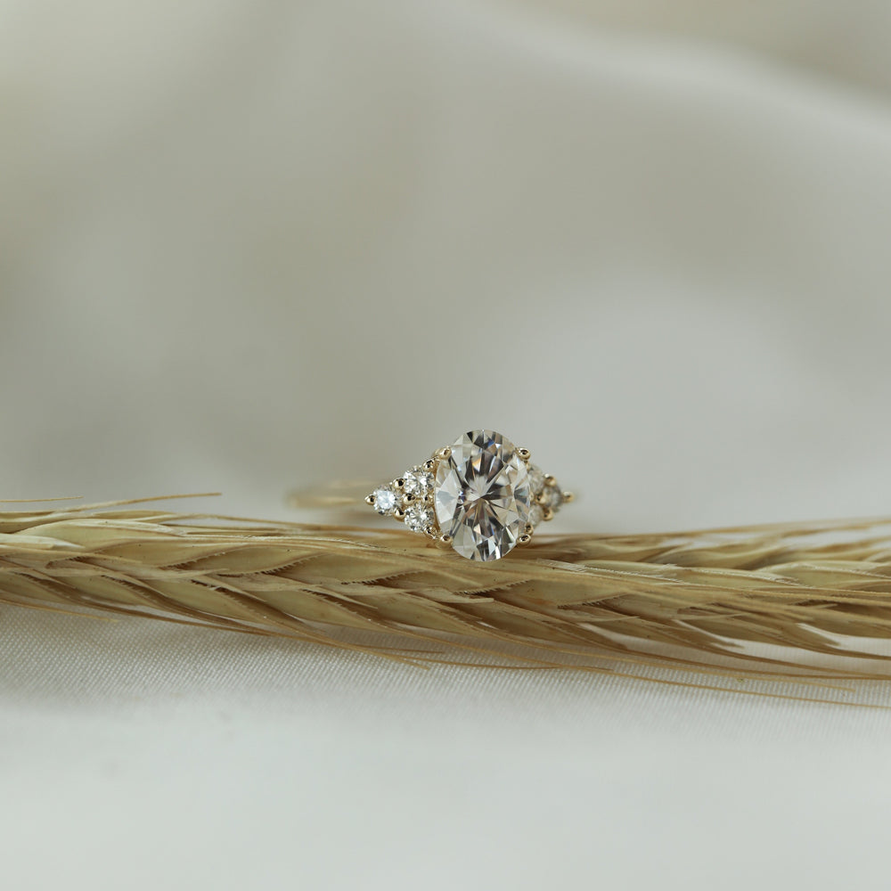 1.20CT Oval Moissanite Cluster Diamond Engagement Ring