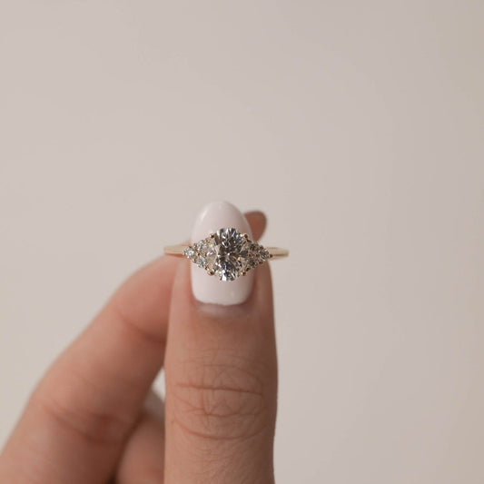 1.20CT Oval Moissanite Cluster Diamond Engagement Ring