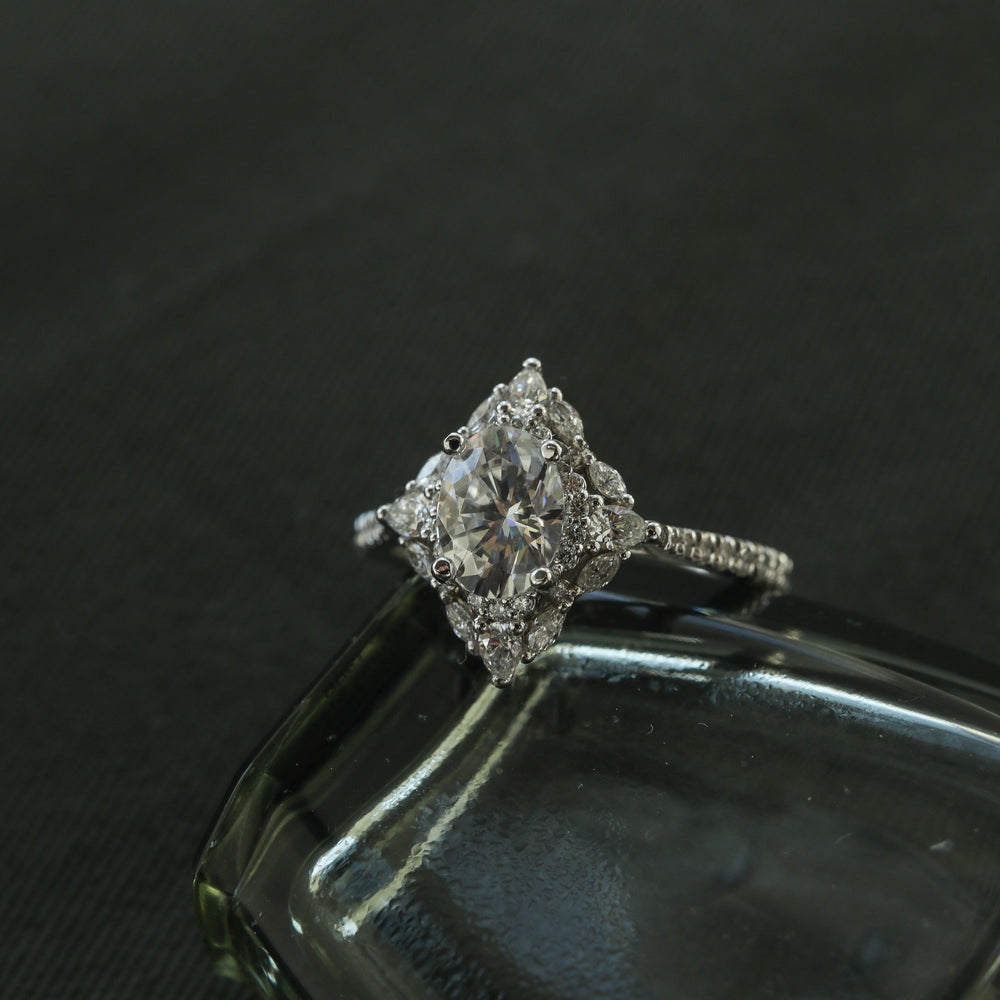 1.20CT Oval Cut Cluster Moissanite Diamond Engagement Ring