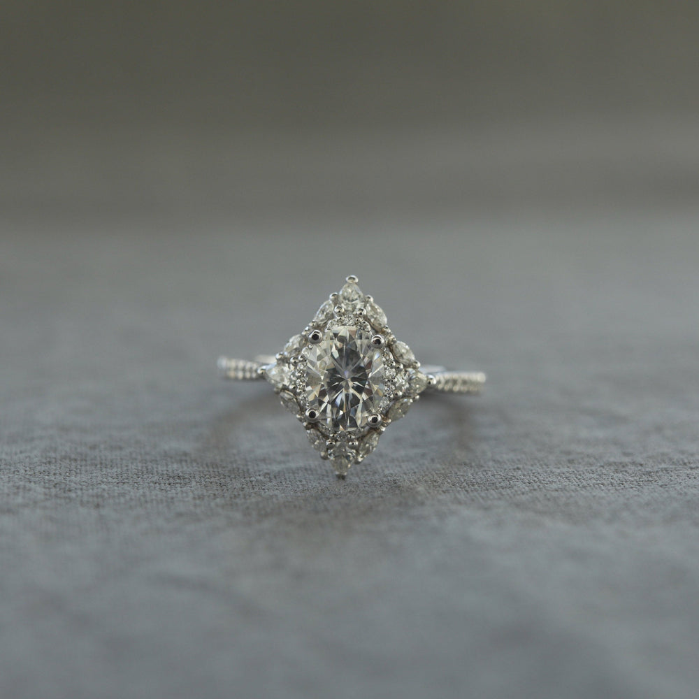 1.20CT Oval Cut Cluster Moissanite Diamond Engagement Ring