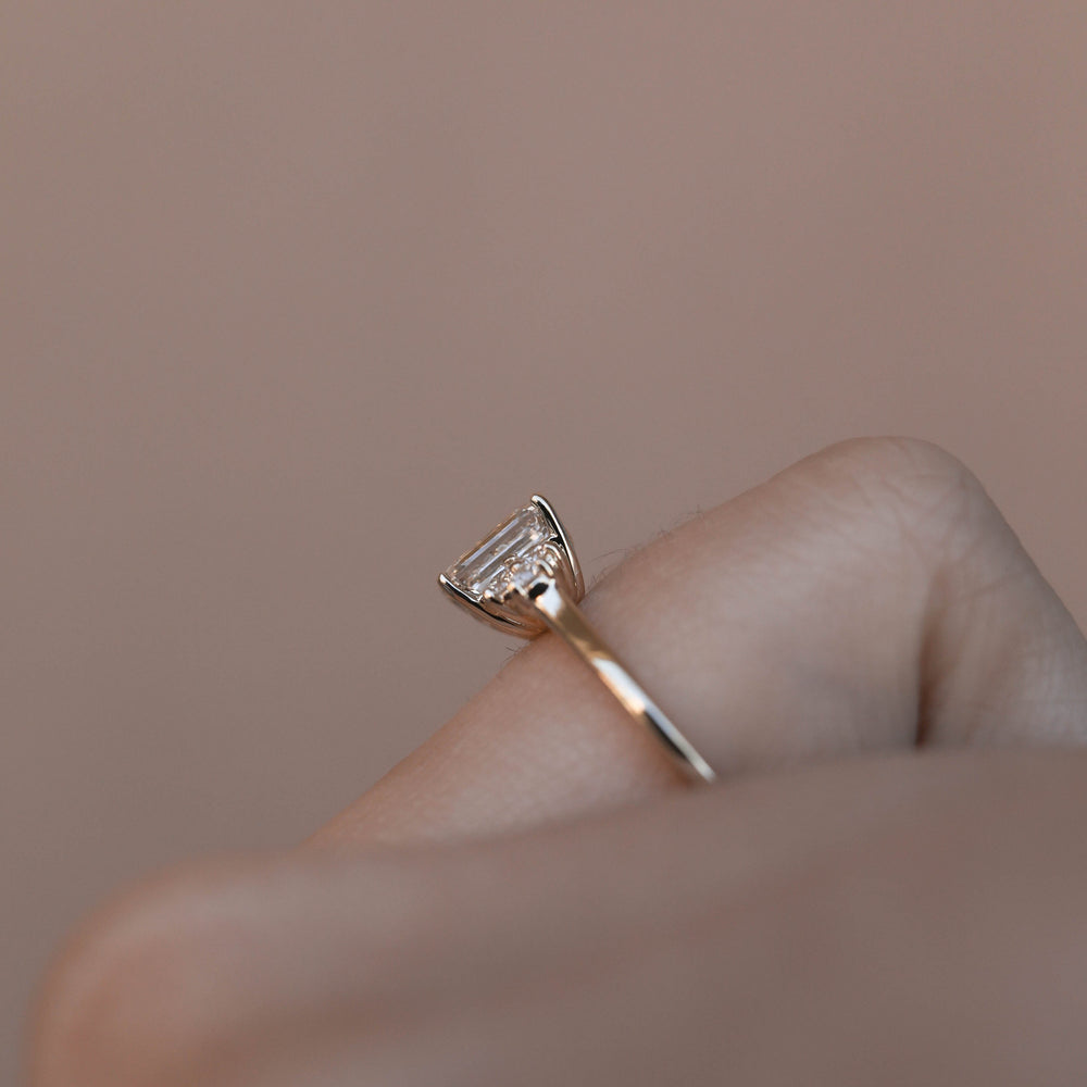 1.10ct Emerald Cut Cluster Moissanite Diamond Engagement Ring