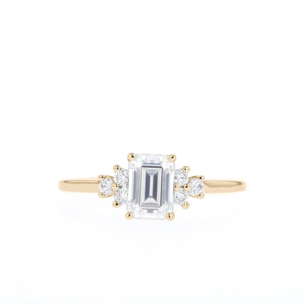 1.10ct Emerald Cut Cluster Moissanite Diamond Engagement Ring