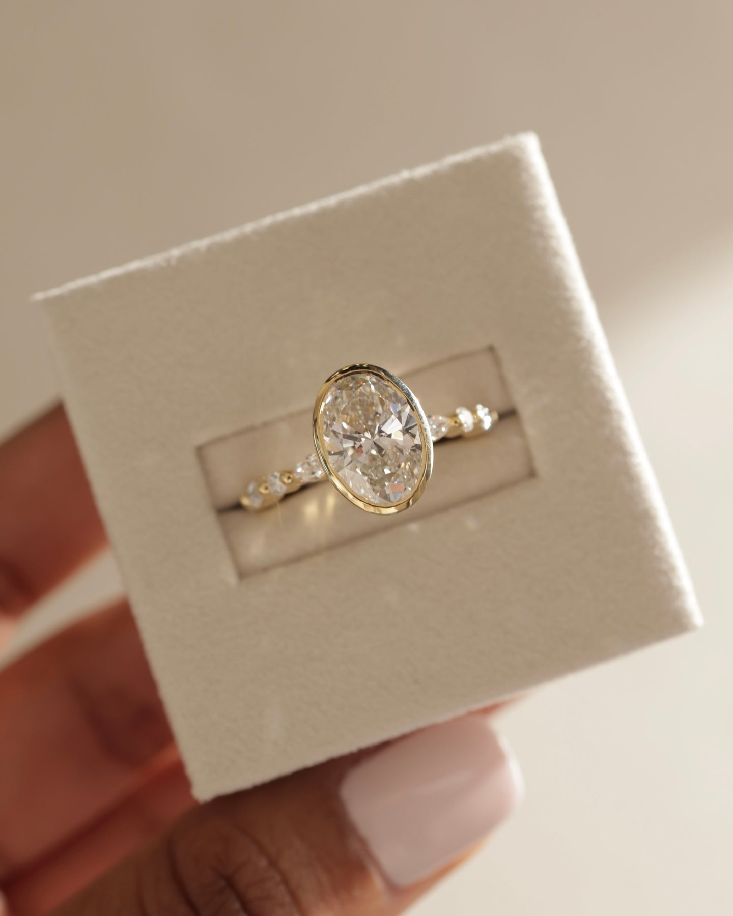 1.0 CT Oval Cut Bezel Pave Setting Moissanite Engagement Ring