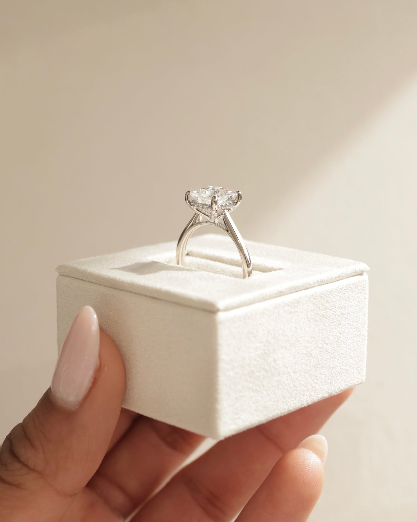 1.0 CT Princess Cut Hidden Halo Moissanite Engagement Ring