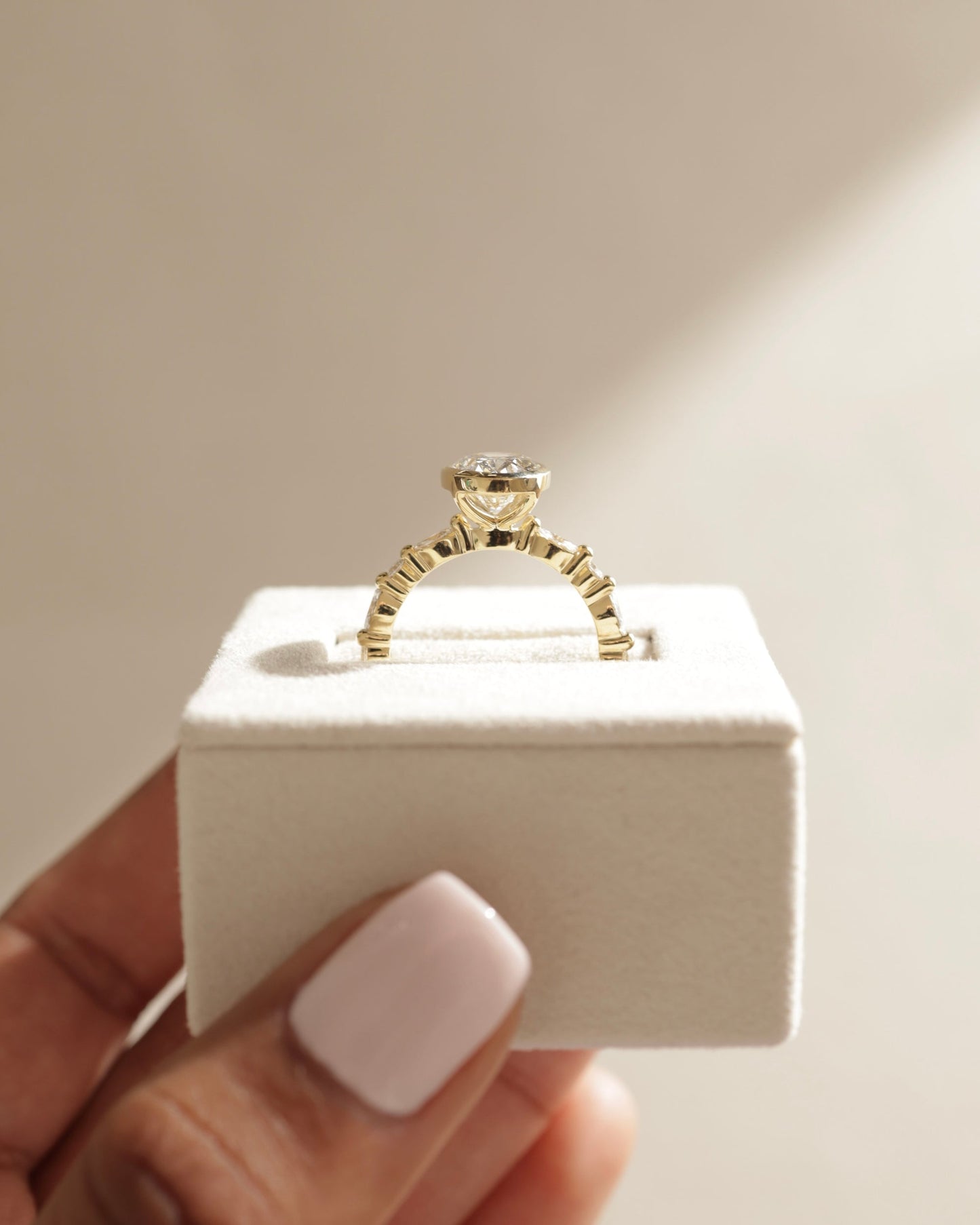 1.0 CT Oval Cut Bezel Pave Setting Moissanite Engagement Ring