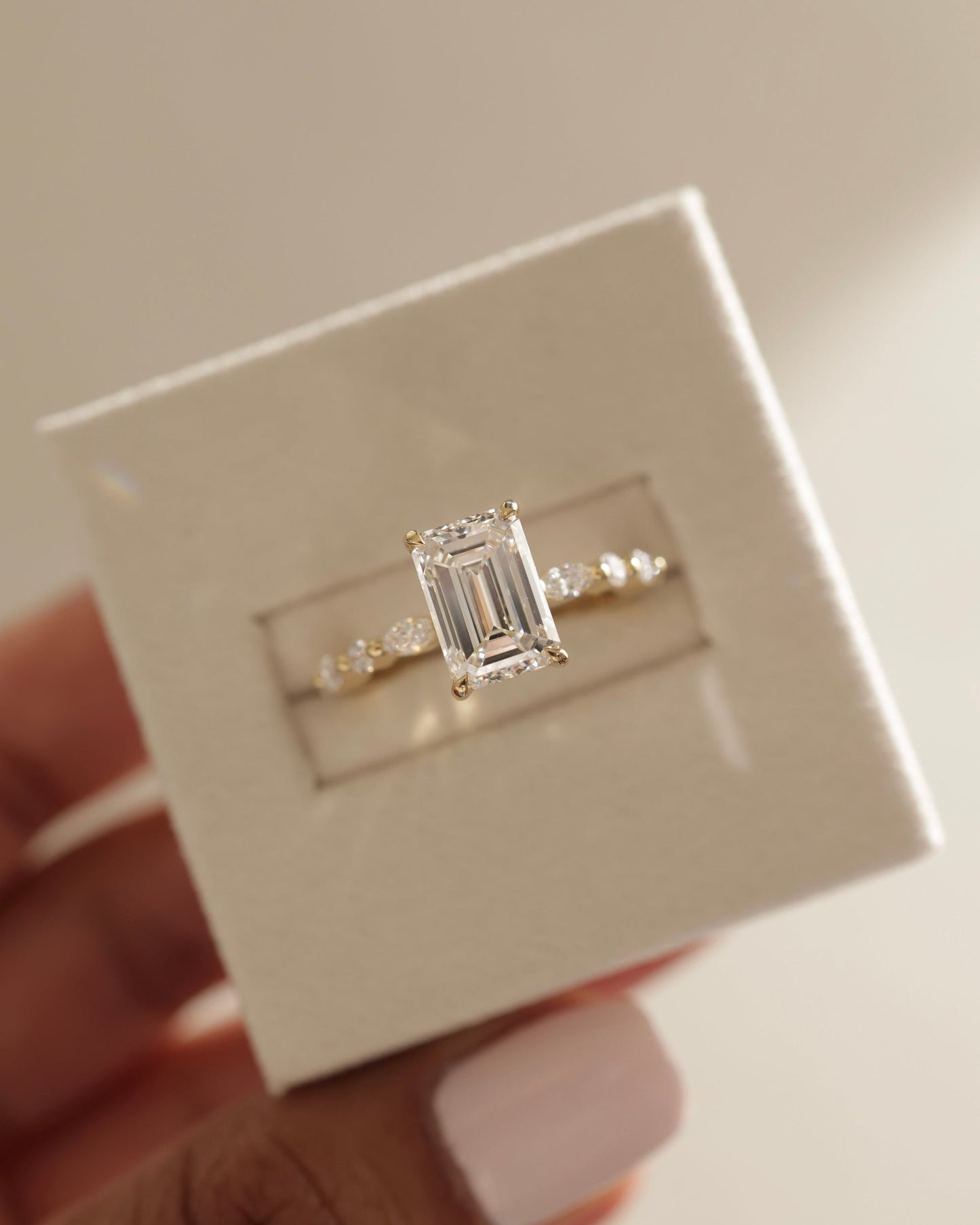 1.0 CT Emerald Cut Pave Setting Moissanite Engagement Ring