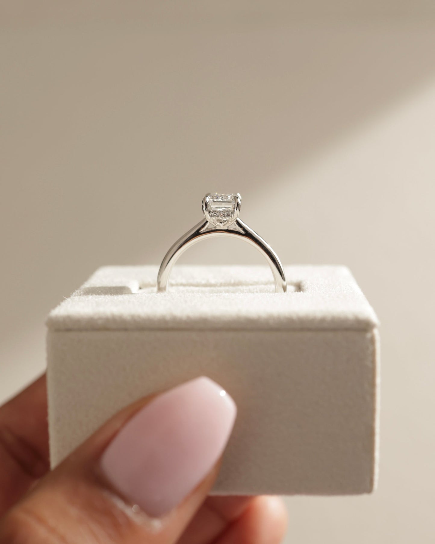 1.0CT Emerald Cut Hidden Halo Moissanite Engagement Ring