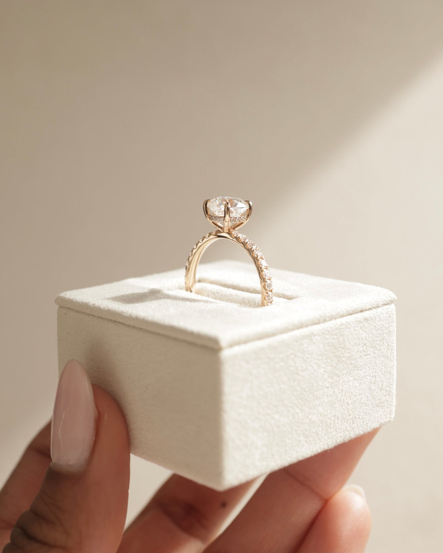 1.0 CT Cushion Diamond Hidden Halo Moissanite Engagement Ring