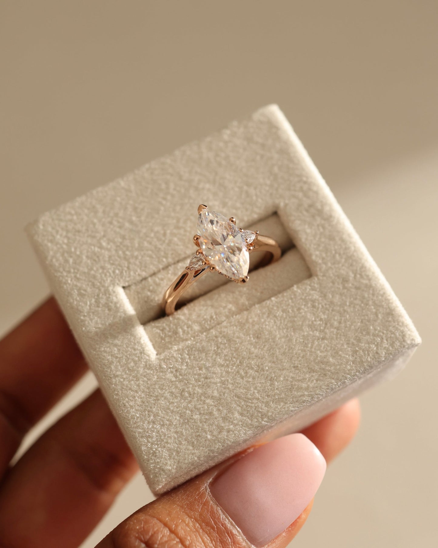 1.0 CT Marquise Cut Three Stone Moissanite Engagement Ring