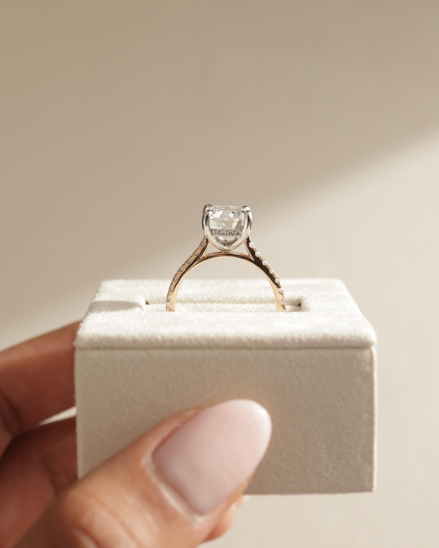 1.0 CT Elongated Cushion Cut Hidden Halo Moissanite Engagement Ring