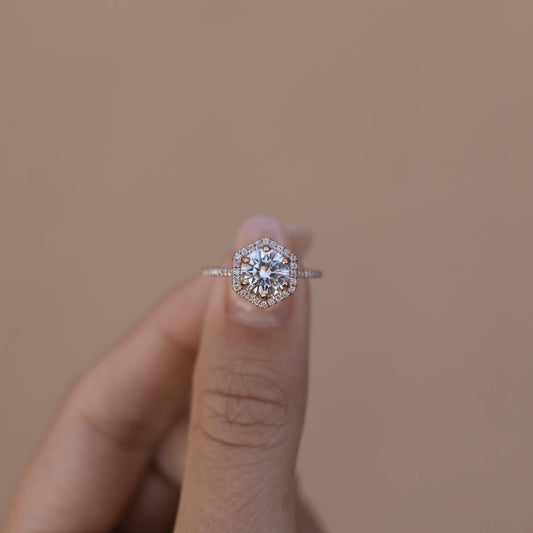 1.30CT Round Moissanite Halo Diamond Engagement Ring
