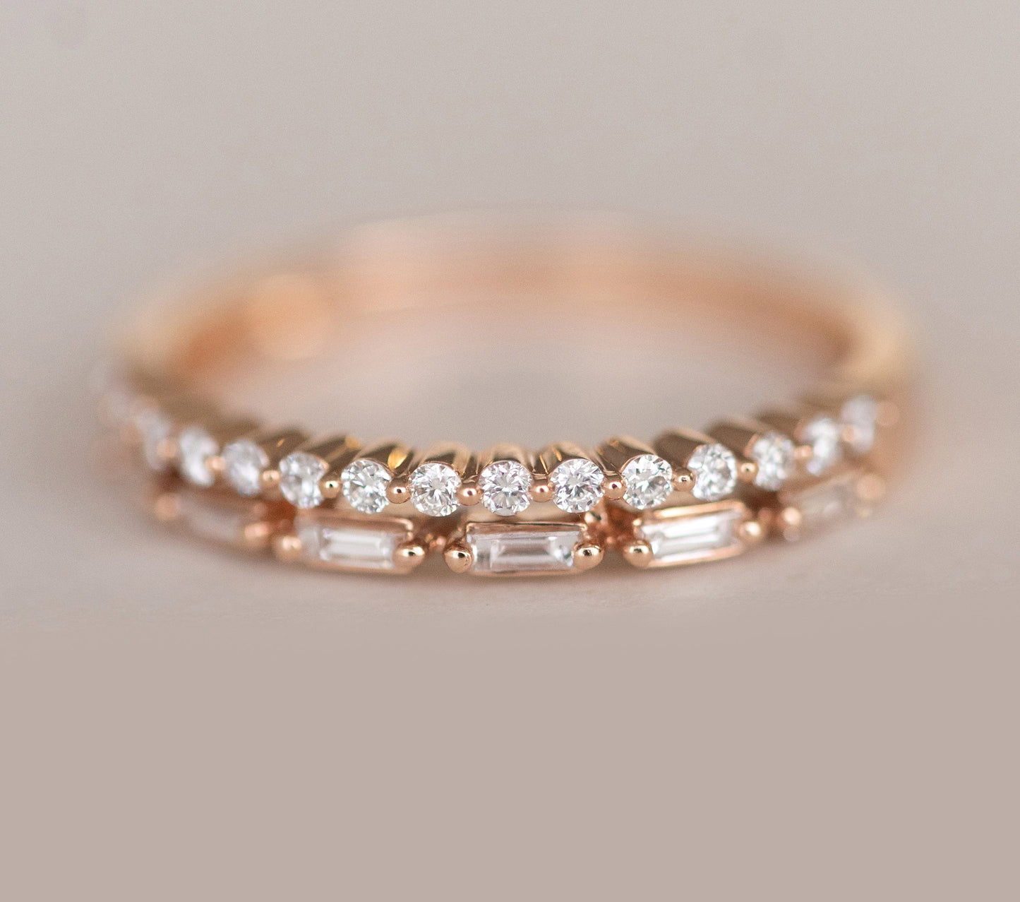 0.38ct Round And Baguette Cut Moissanite Diamond Stackable Wedding Band
