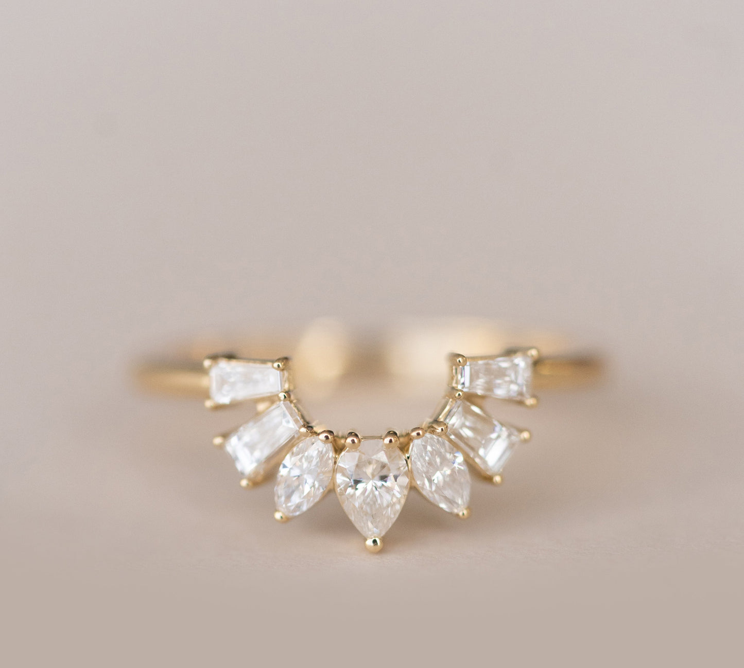 0.50ct Pear And Round Moissanite Diamond 7 Stone Wedding Band