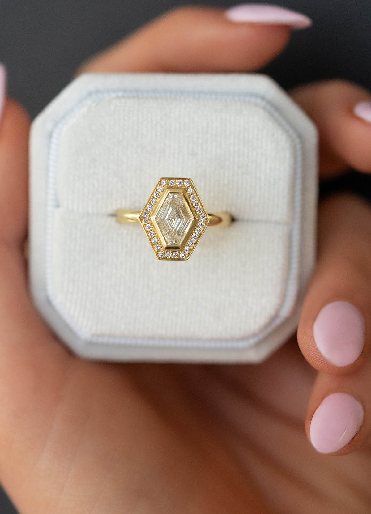 1.0CT Lozenge  Moissanite Diamond HaloEngagement Ring