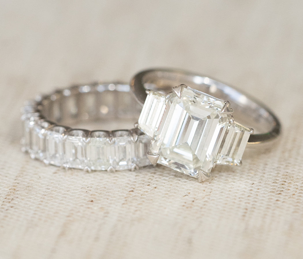 3.57CT Emerald Cut 3 Stone Moissanite Diamond Engagement Ring