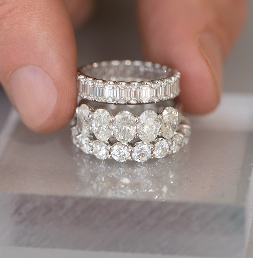 2.91ct Emerald Cut Full Eternity Moissanite Diamond Wedding Band