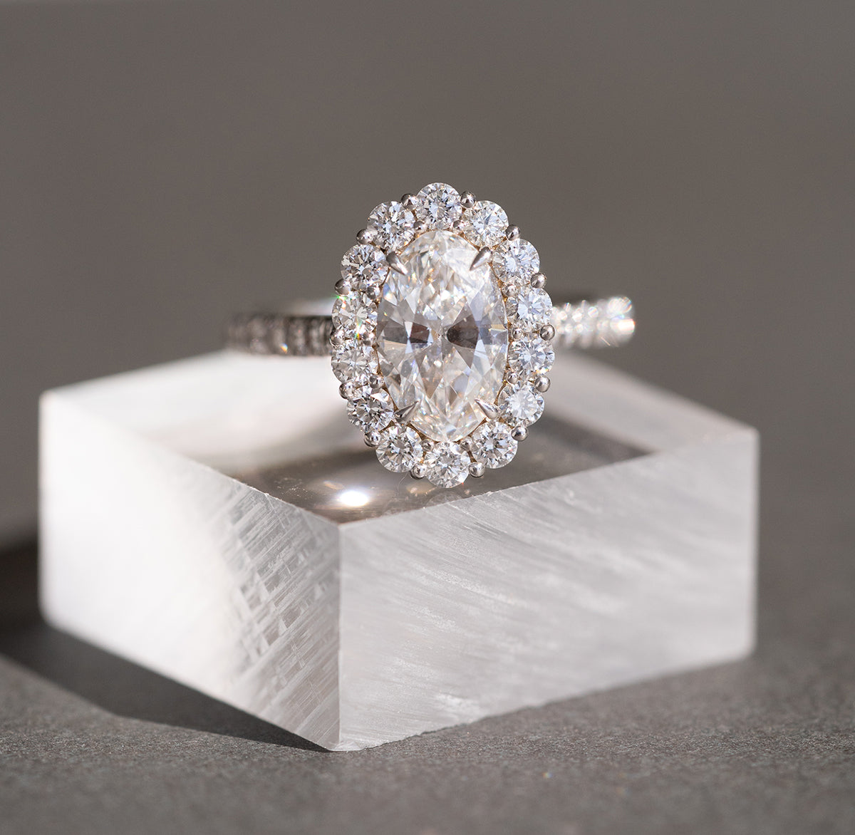 1.52ct Oval Cut Moissanite Halo Pave Diamond Engagement Ring