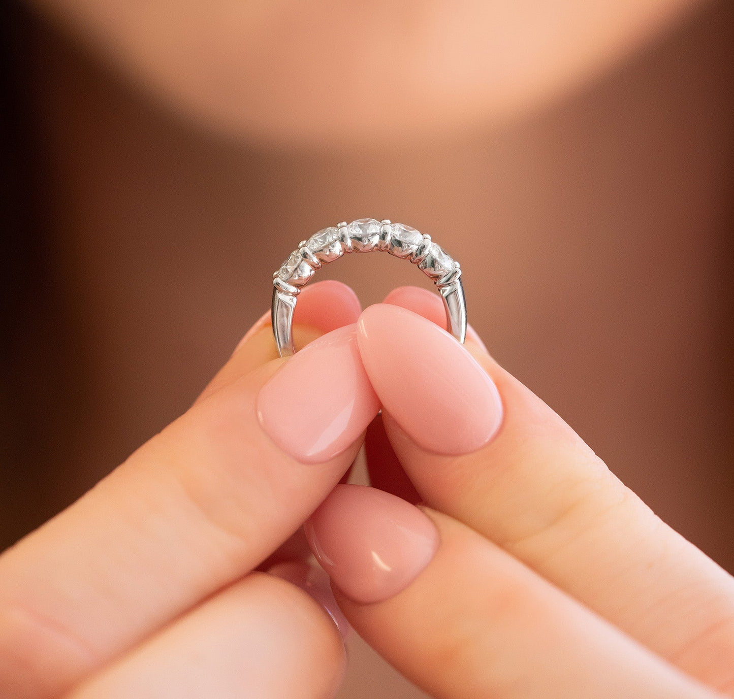 1.65ct Round Brilliant Cut Moissanite Diamond 5 Stone Wedding Band
