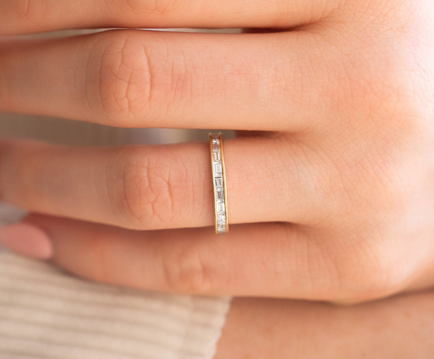 0.65ct Baguette Cut Moissanite Channel Diamond Wedding Band