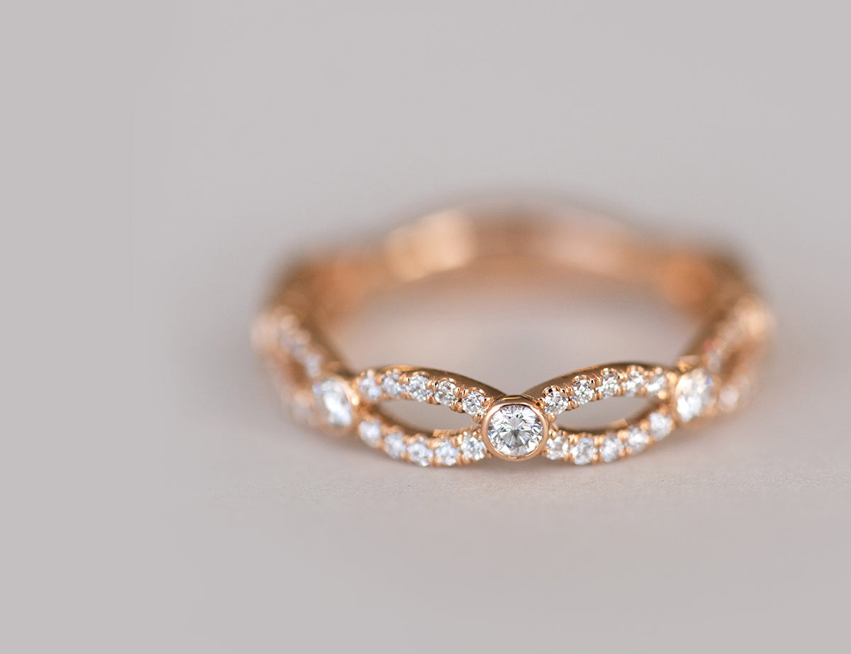 0.35ct Round Cut Petite Moissanite Diamond Criss Cross Wedding Band
