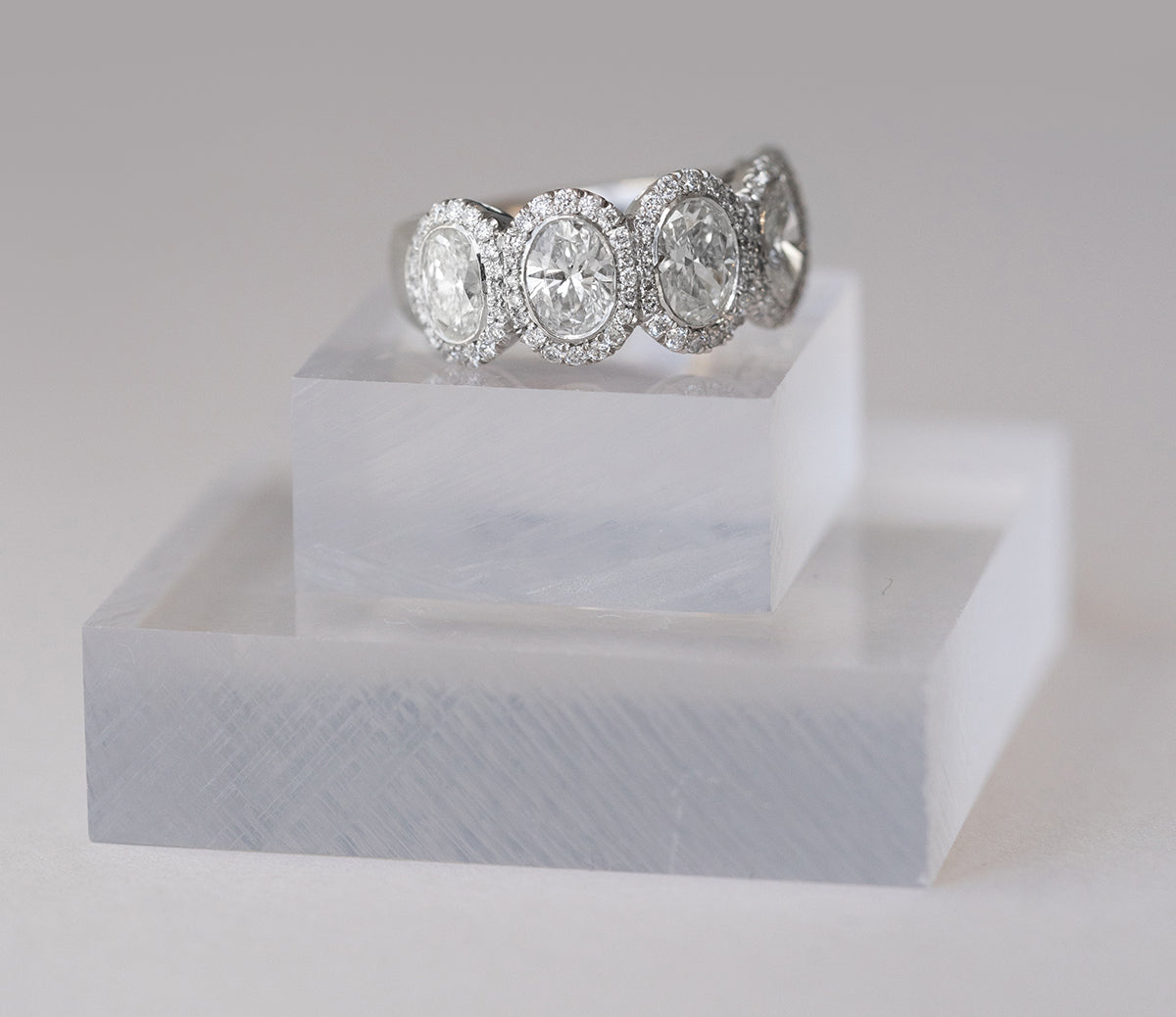 3.11ct Oval Cut Halo 5 Stone Unique Moissanite Wedding Band