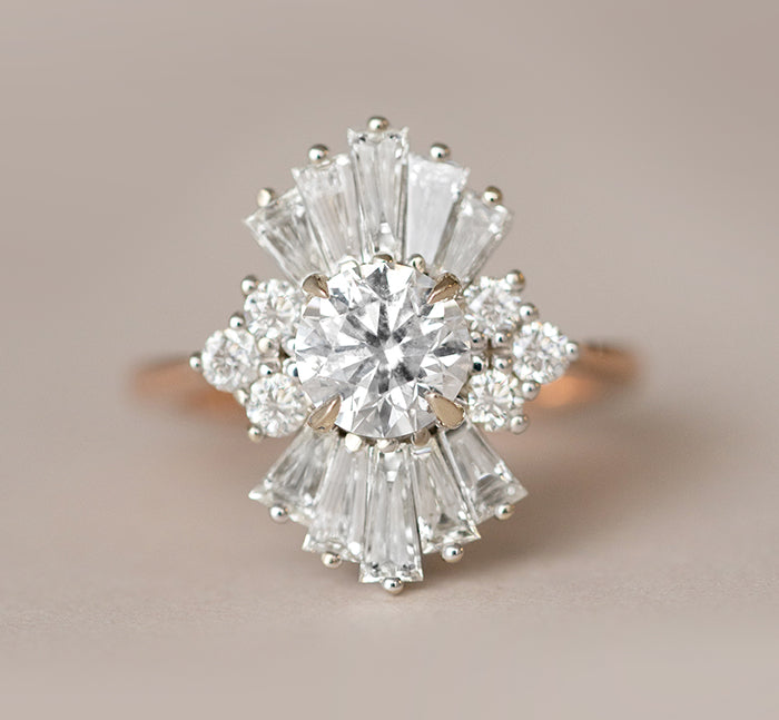 2.44CT Round Cut Art Deco Moissanite Diamond Engagement Ring