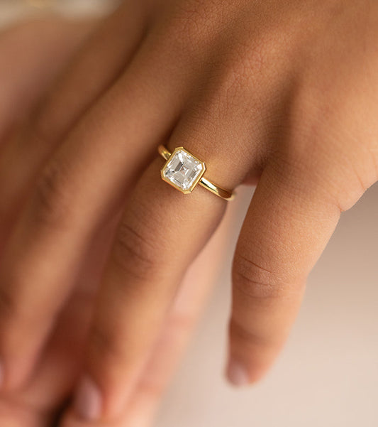 1.53CT Asscher Cut Bezel Solitaire Moissanite Diamond Enagement Ring