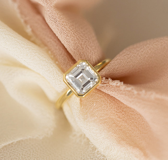 1.53CT Asscher Cut Bezel Solitaire Moissanite Diamond Enagement Ring