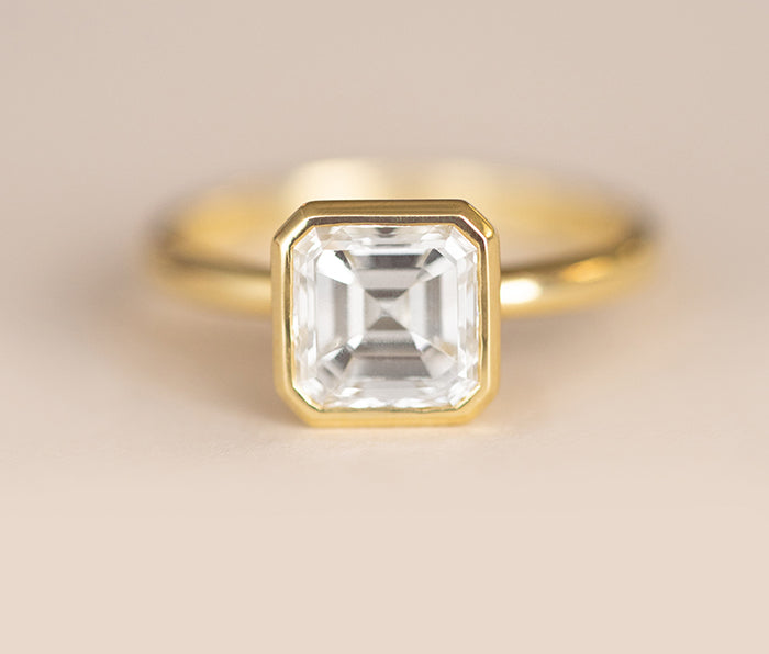 1.53CT Asscher Cut Bezel Solitaire Moissanite Diamond Enagement Ring