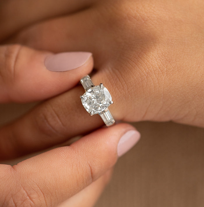 3.88CT Elongated Cushion 3 Stone Moissanite Diamond Engagement Ring
