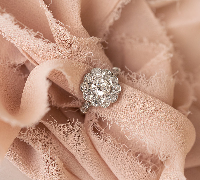 2.1CT Round Cut Unique Halo Moissanite Diamond Engagement Ring