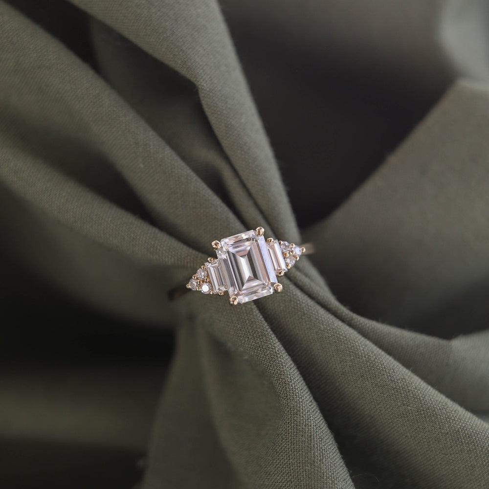 1.70CT Radiant Moissanite Cluster Diamond Engagement Ring