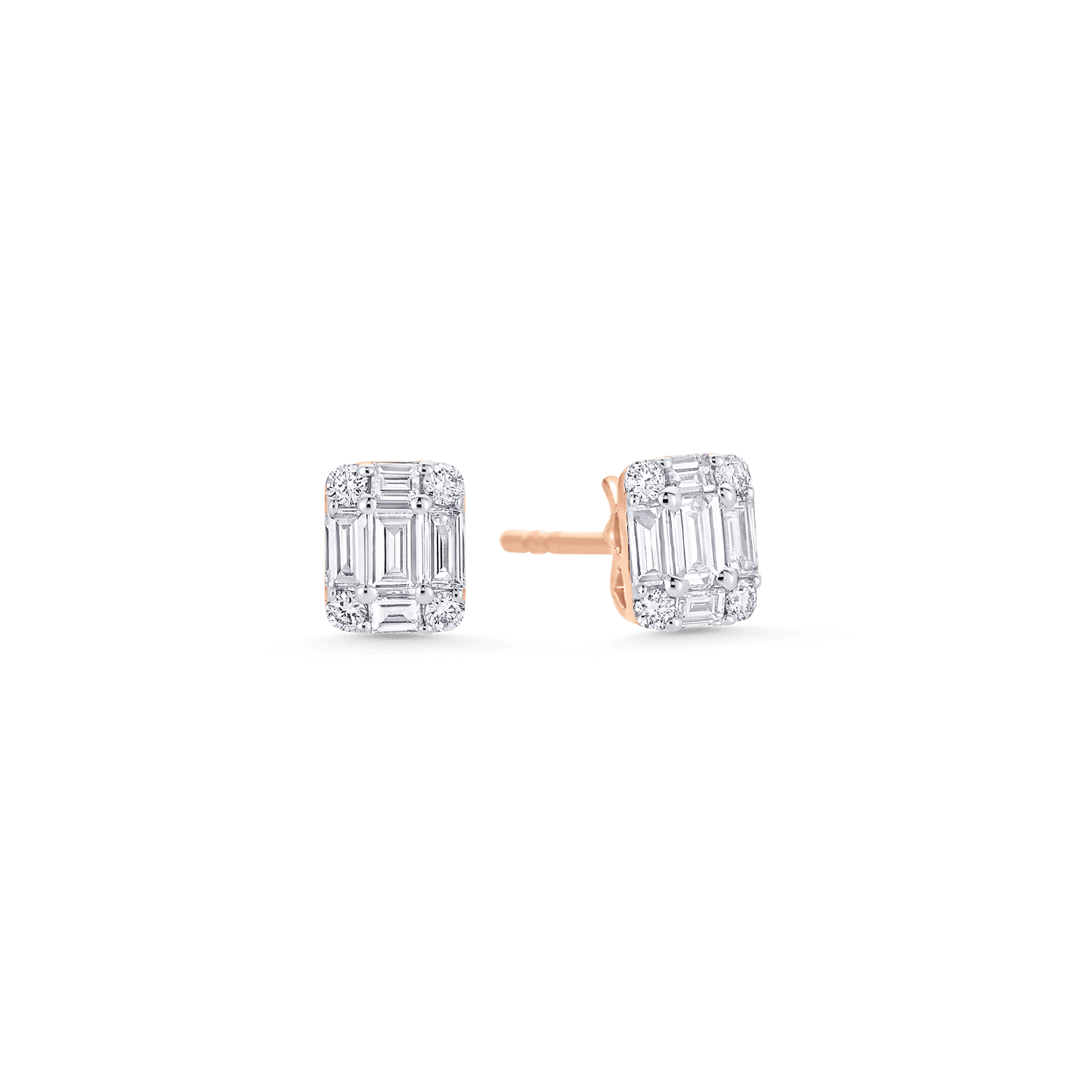 0.31 TCW Round & Emerald Moissanite Diamond Stud Earrings