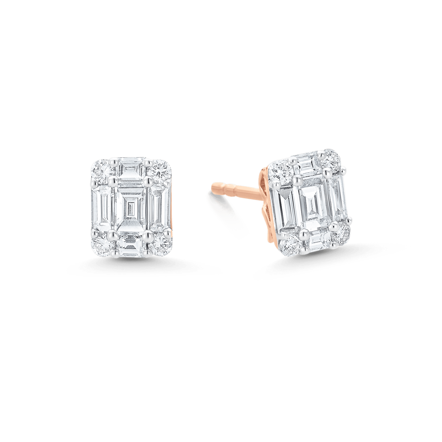 2.0 TCW Round & Baguette Moissanite Diamond Stud Earrings