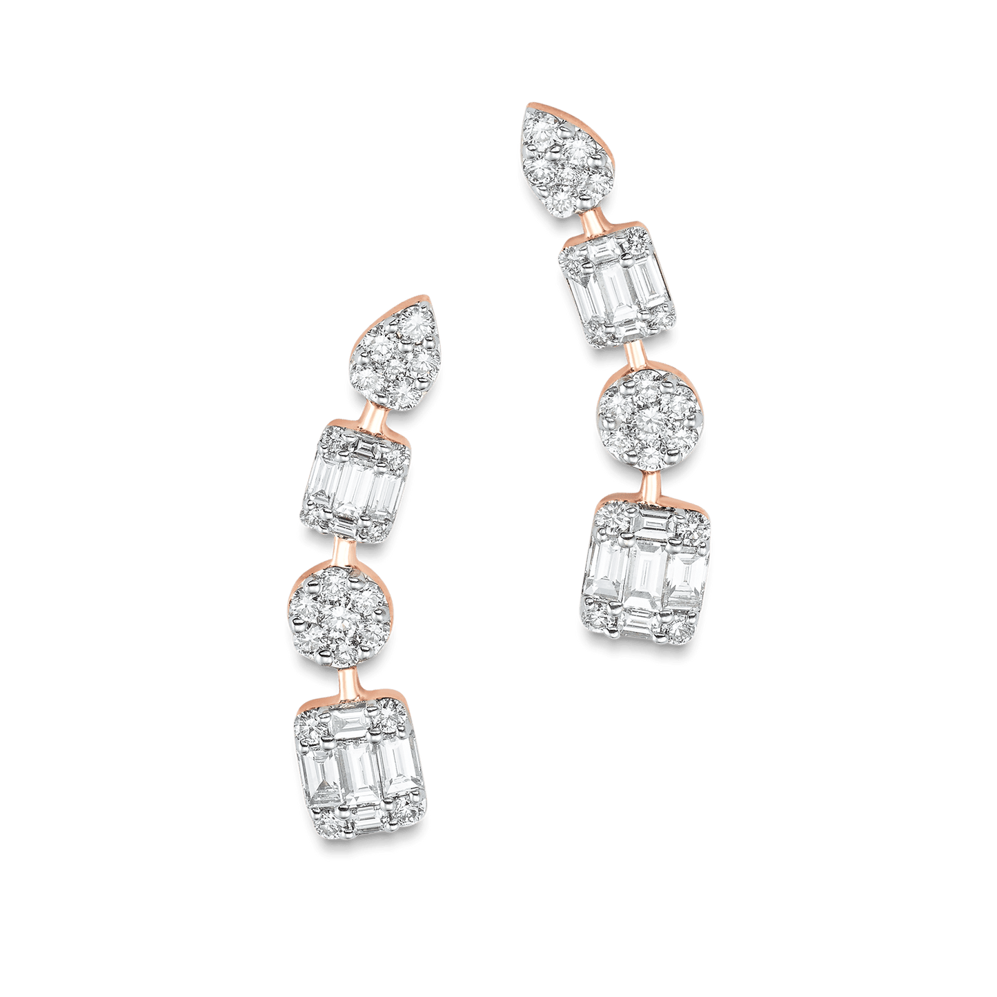 0.75 TCW Round & Baguette Moissanite Diamond Ear Crawlers Earrings