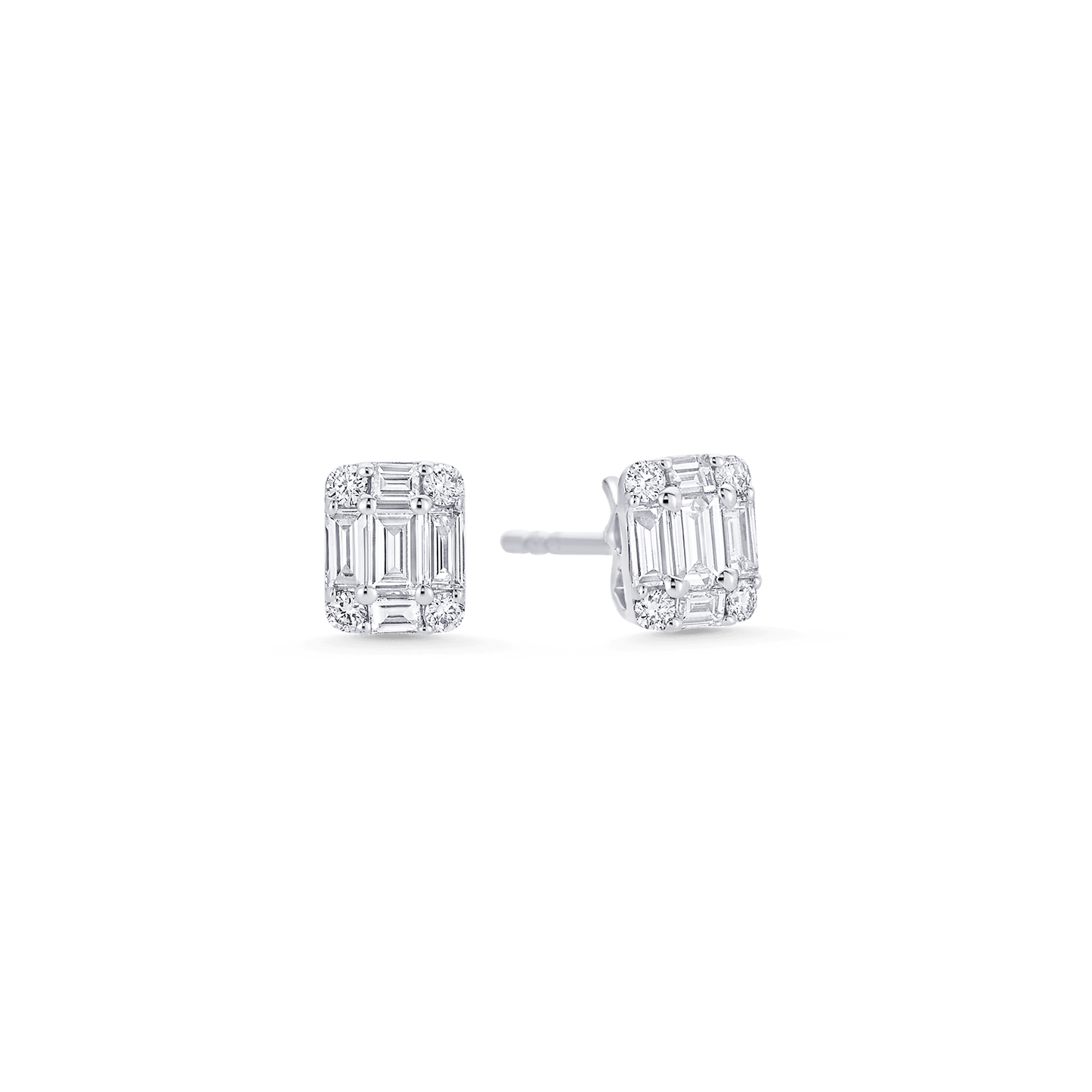 0.31 TCW Round & Emerald Moissanite Diamond Stud Earrings