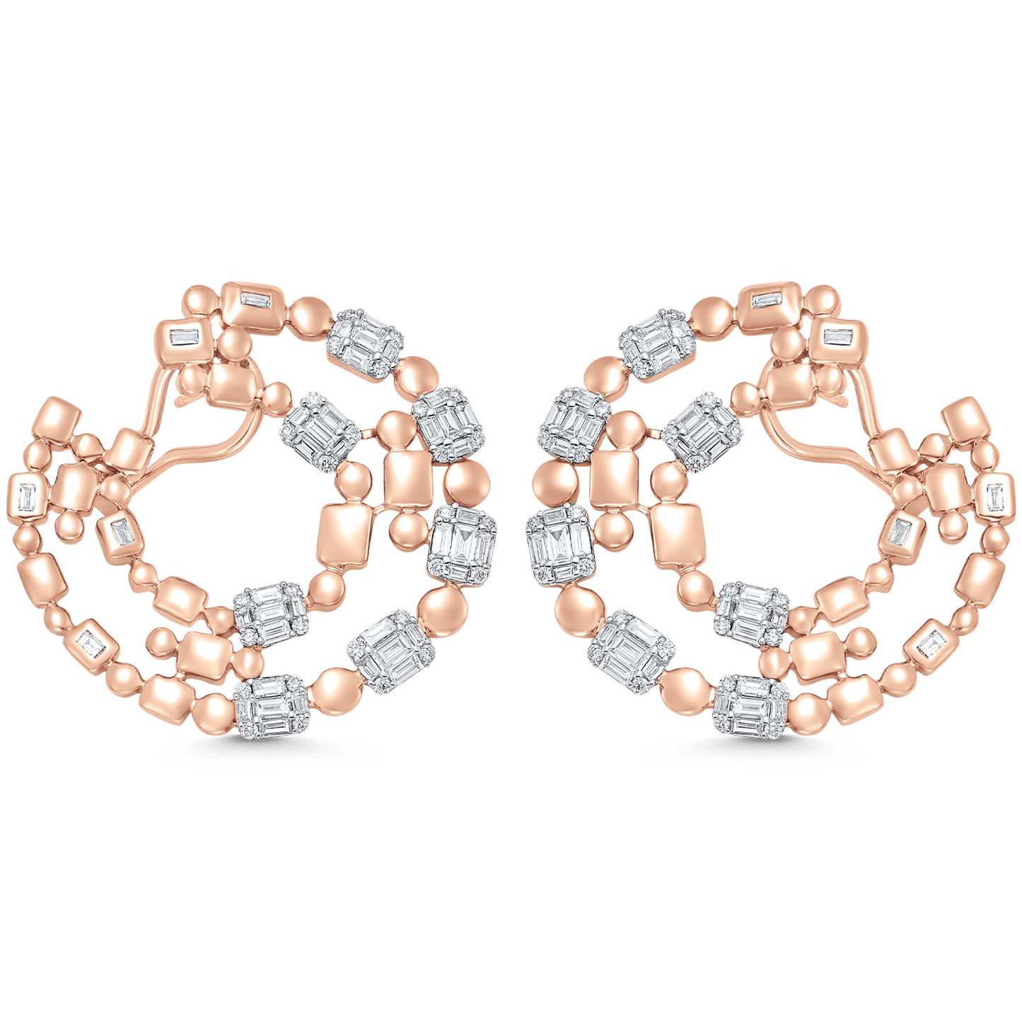 1.99 TCW Round & Baguette Moissanite Diamond Statement Hoops Earrings