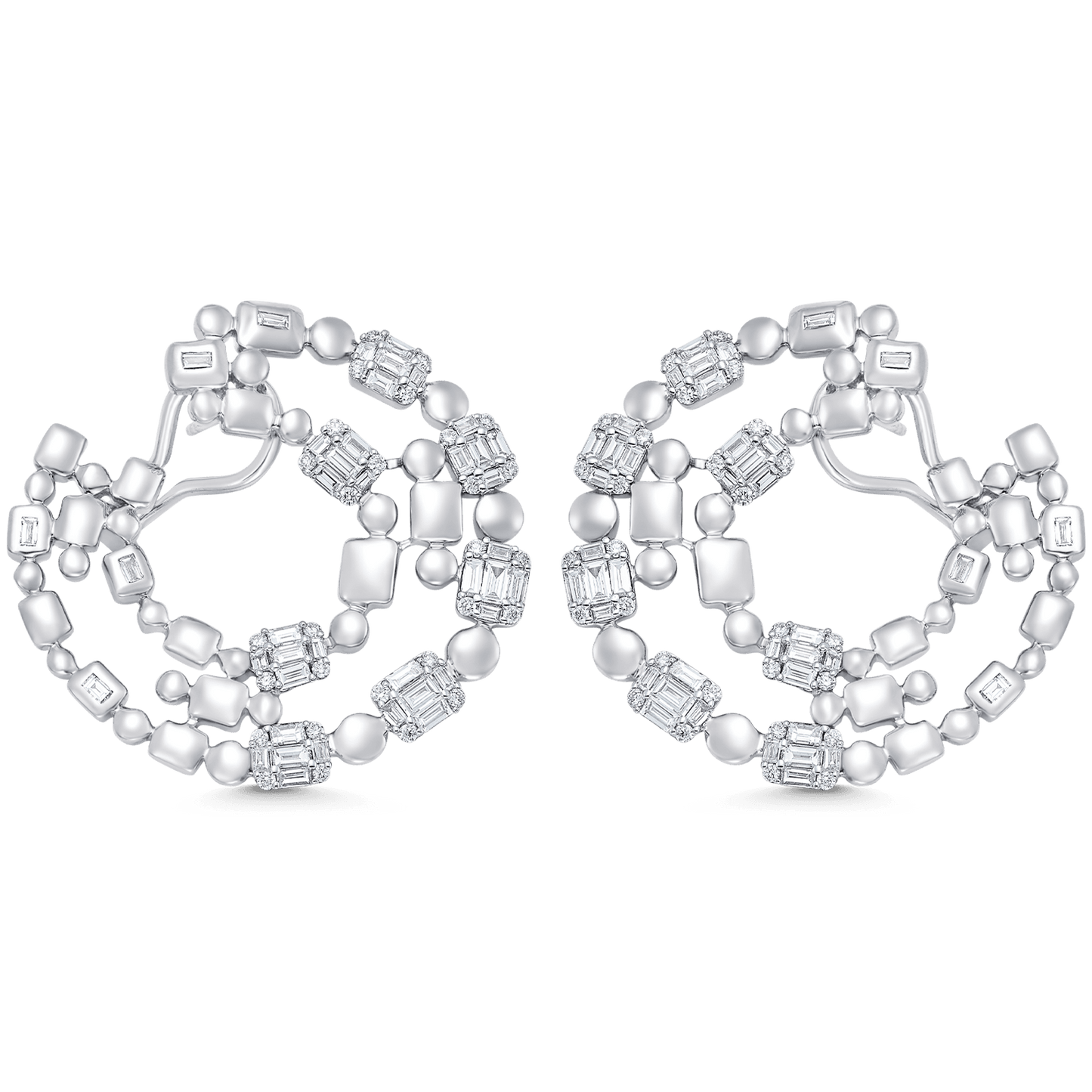 1.99 TCW Round & Baguette Moissanite Diamond Statement Hoops Earrings