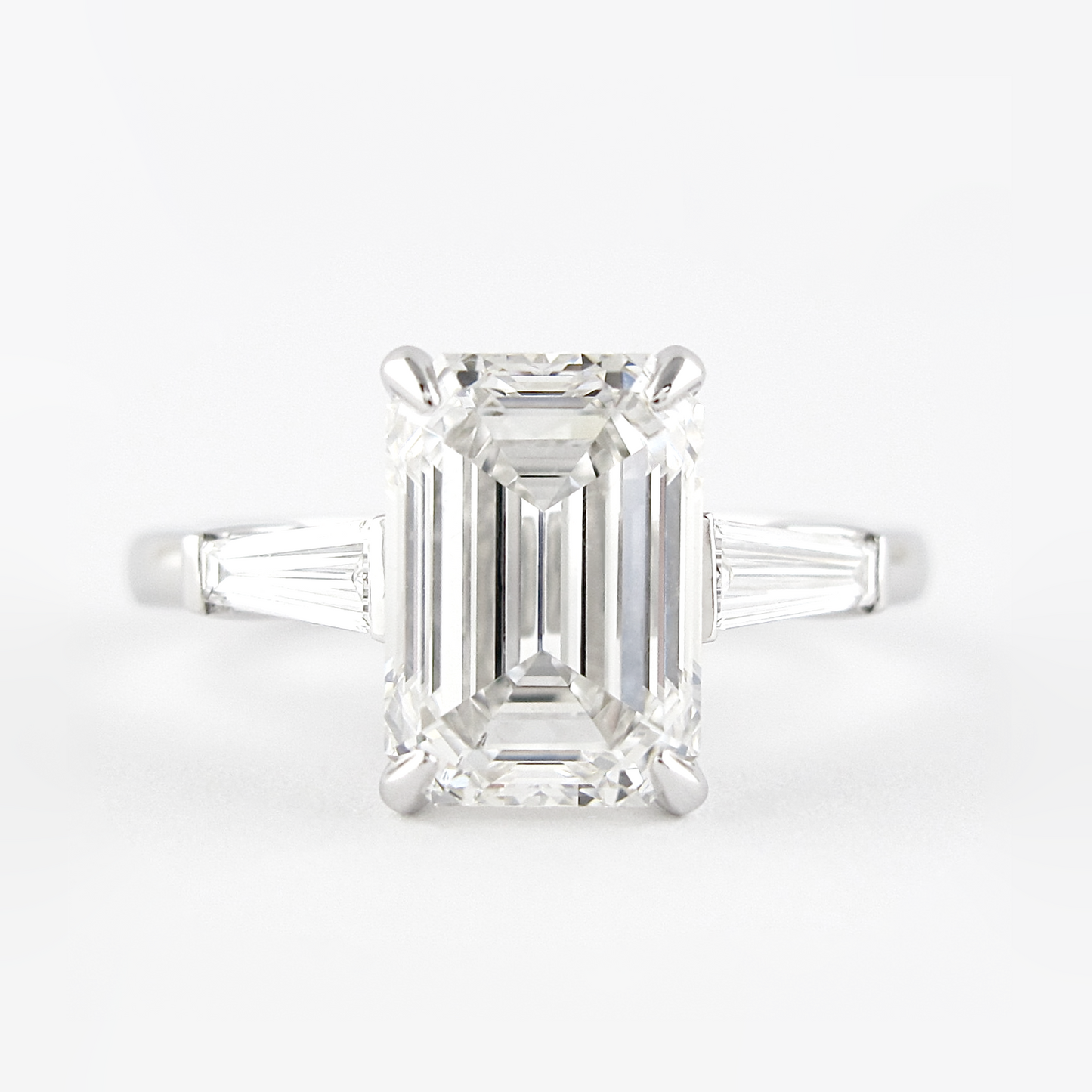 2.30CT Emerald Cut Baguette Moissanite Engagement Ring in 14K White Gold