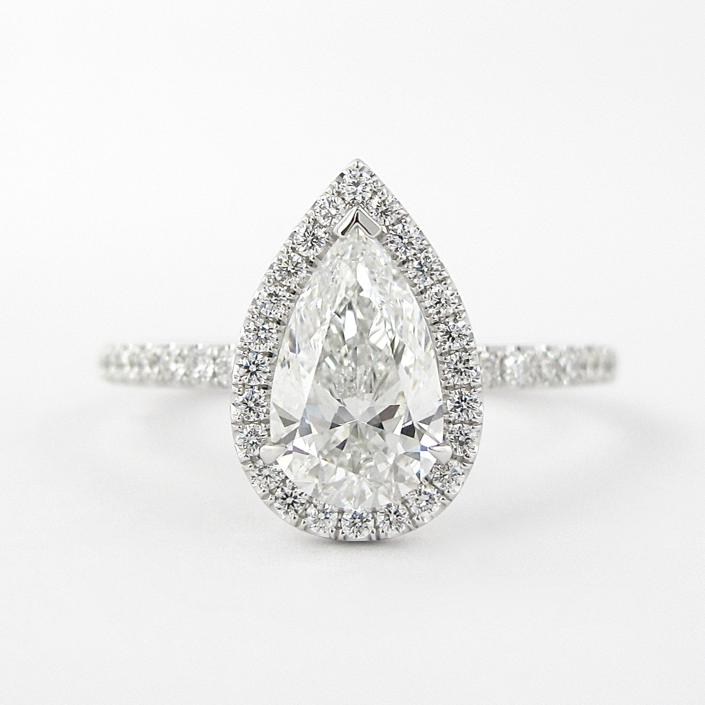 1.50CT Pear Cut Halo Moissanite Diamond Engagement Ring