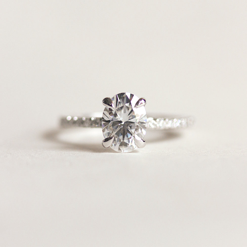 1.30 CT Oval Moissanite Pave Setting Engagement Ring