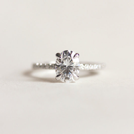 1.30 CT Oval Moissanite Pave Setting Engagement Ring