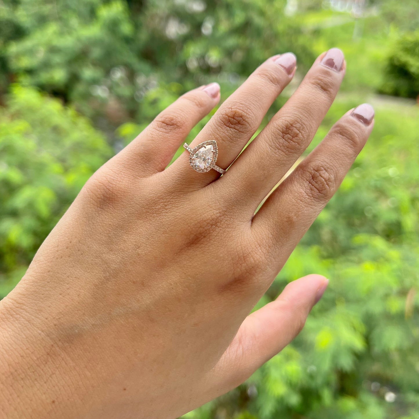 2.1 CT Pear Cut Halo Pave Moissanite Engagement Ring