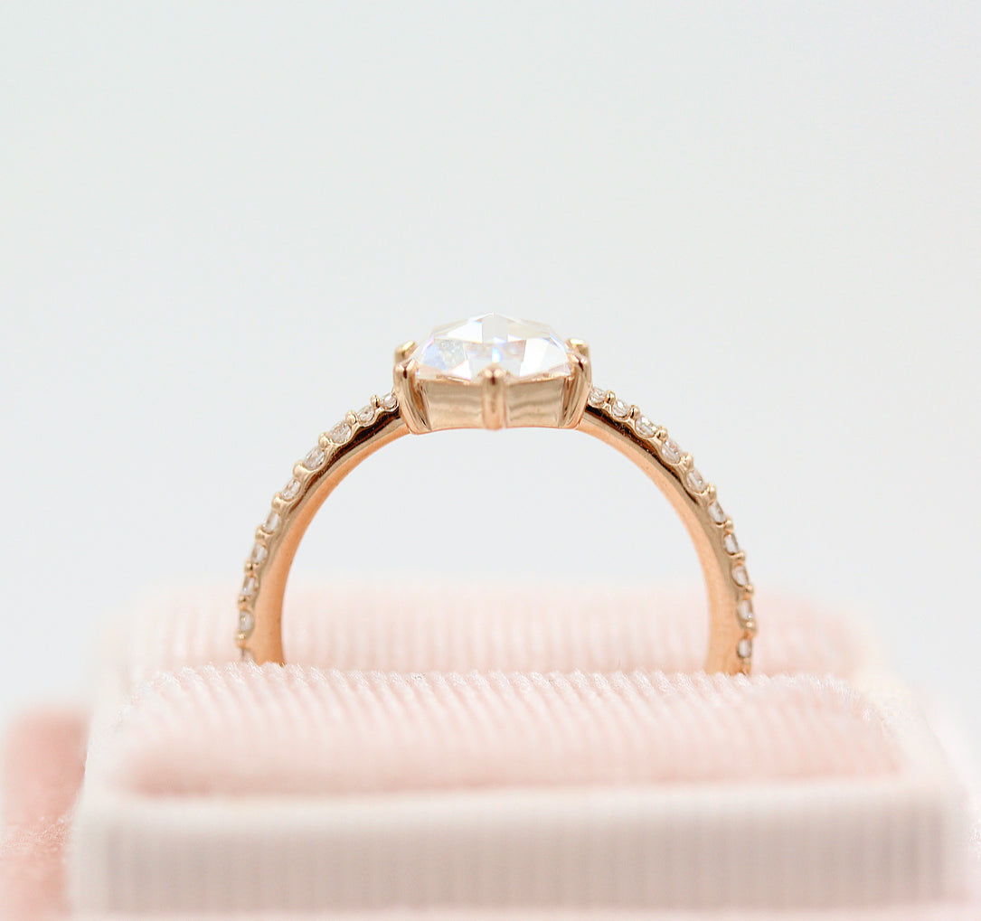 1ct Hexagon Cut Pave Moissanite Diamond Engagement Ring