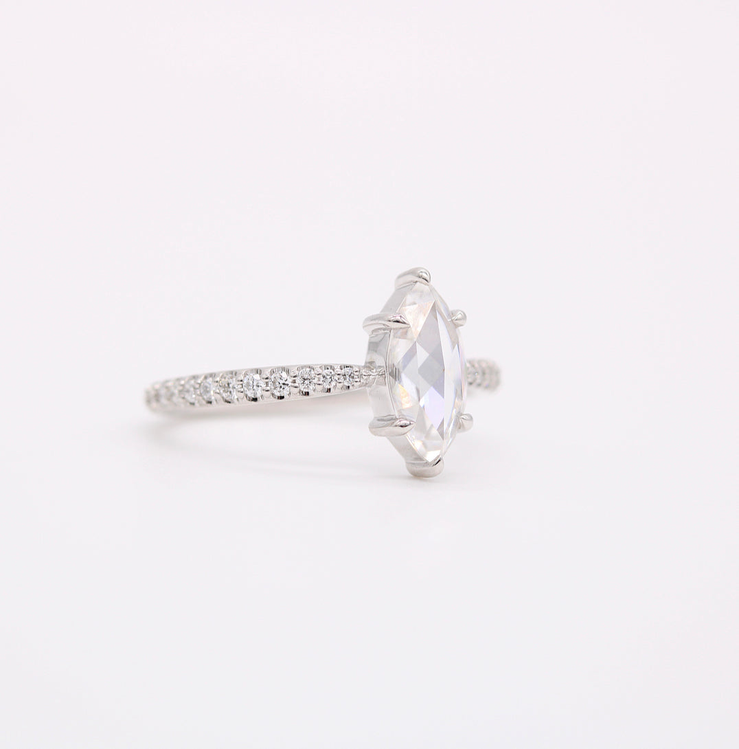 0.90ct Marquise Cut Solitaire Moissanite Diamond Engagement Ring