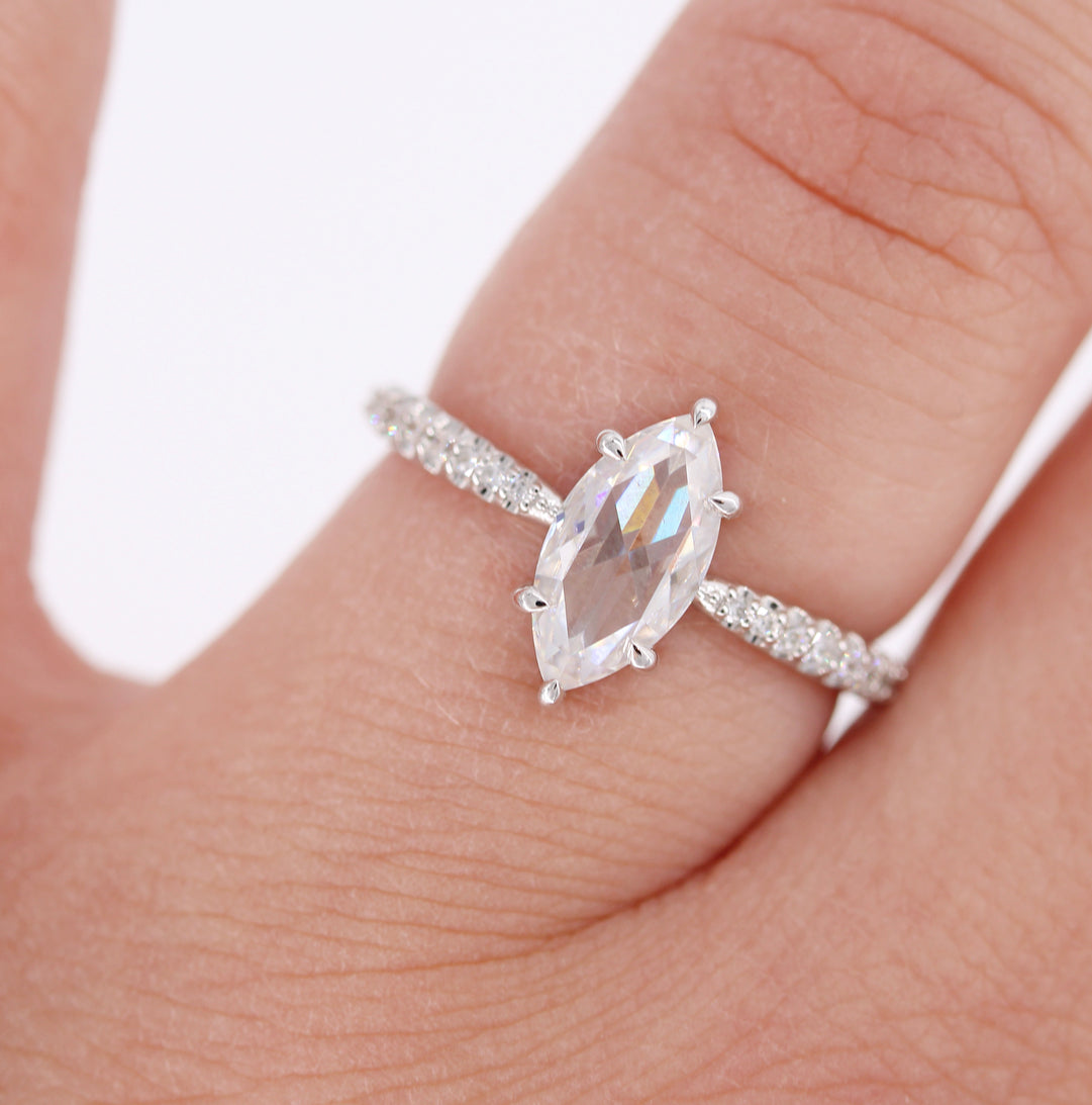 0.90ct Marquise Cut Solitaire Moissanite Diamond Engagement Ring