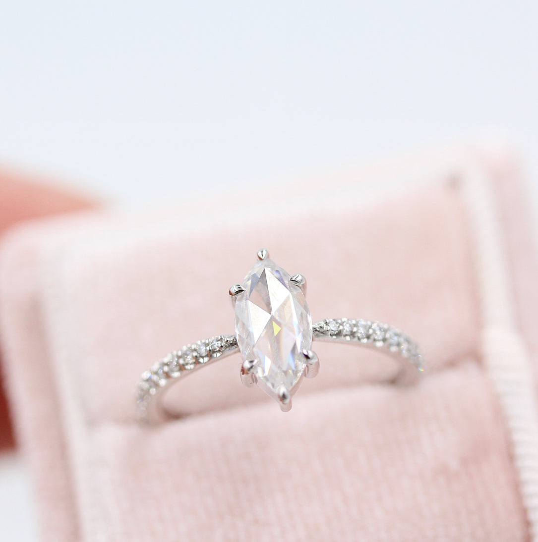 0.90ct Marquise Cut Solitaire Moissanite Diamond Engagement Ring