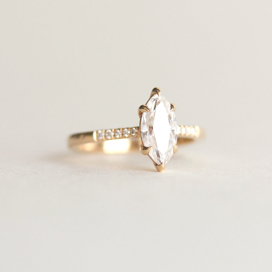 0.90 CT Marquise Moissanite Pave Setting Engagement Ring