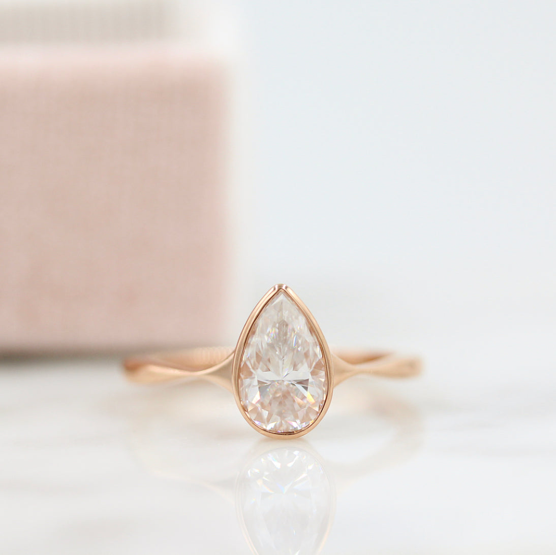 1ct Pear Cut Bezel Moissanite Diamond Engagement Ring